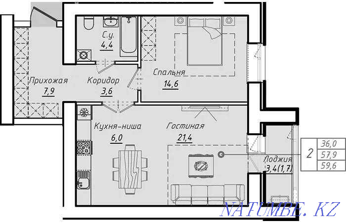 Двухкомнатная квартира Астана - изображение 2