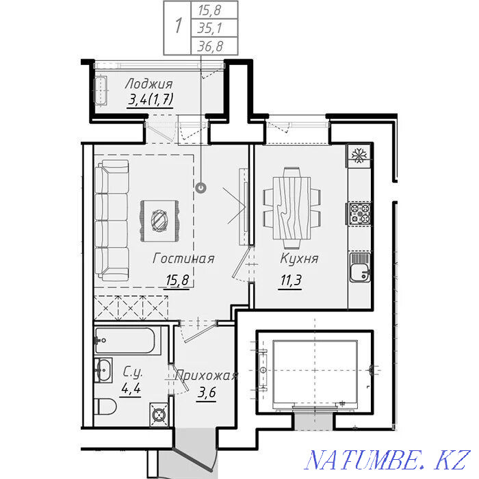 Двухкомнатная квартира Астана - изображение 7