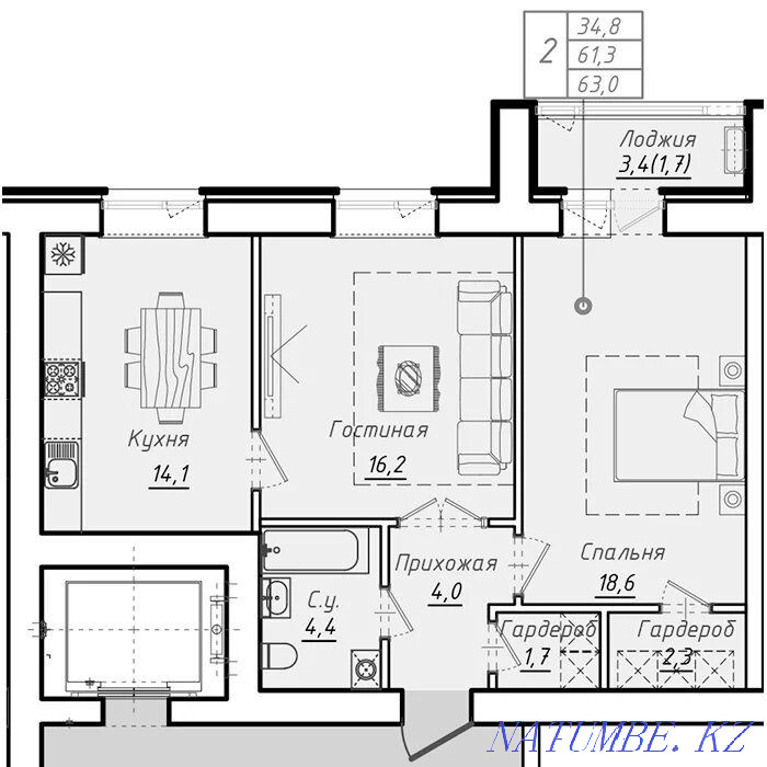 Двухкомнатная квартира Астана - изображение 3