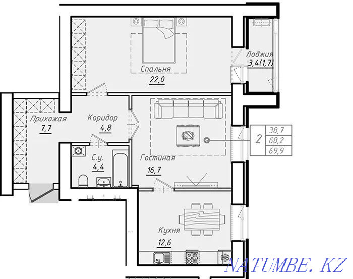 Двухкомнатная квартира Астана - изображение 4