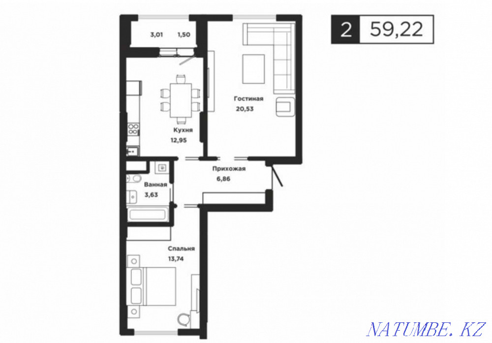 2-room apartment Astana - photo 1