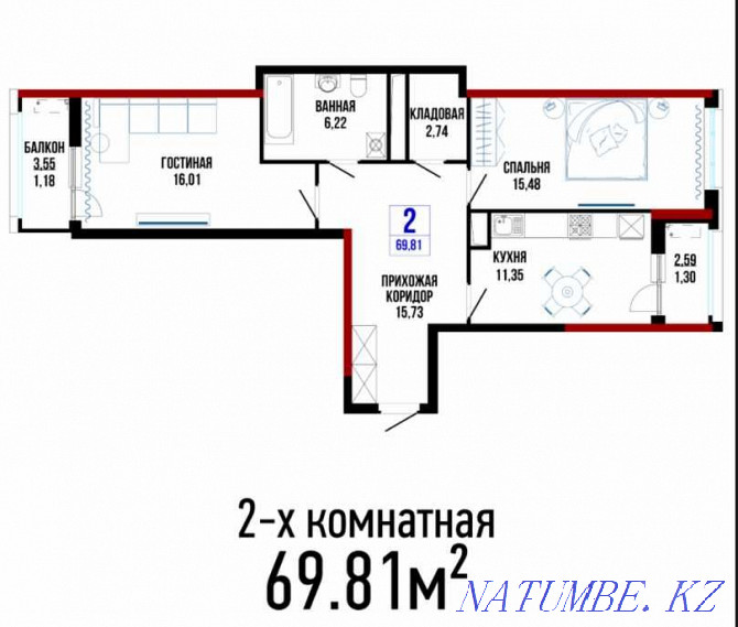 2-room apartment Astana - photo 1