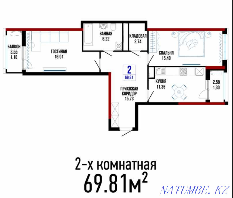 2-room apartment Astana - photo 1