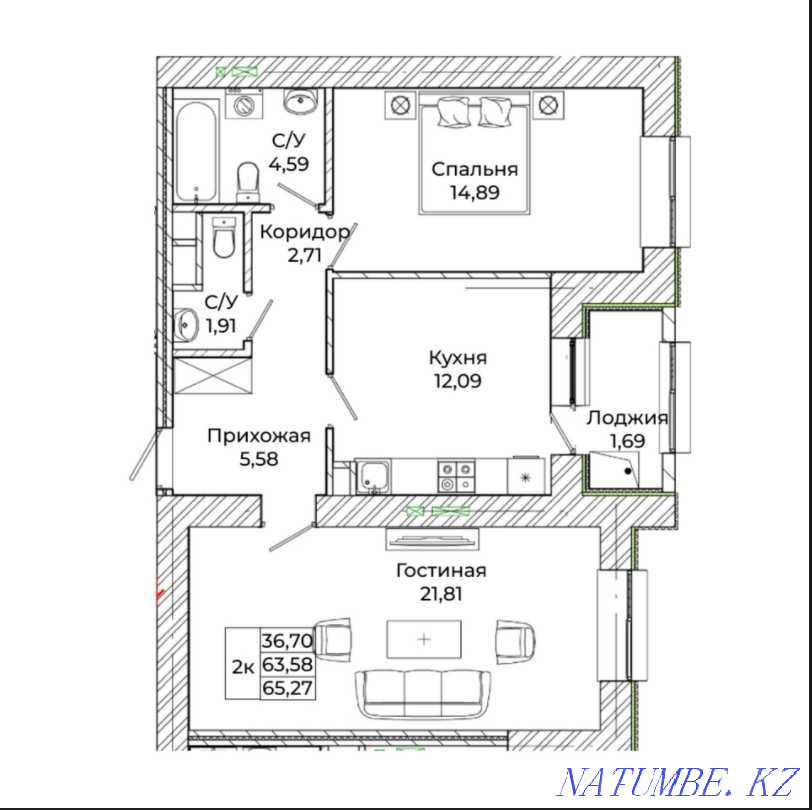 2-room apartment Astana - photo 2