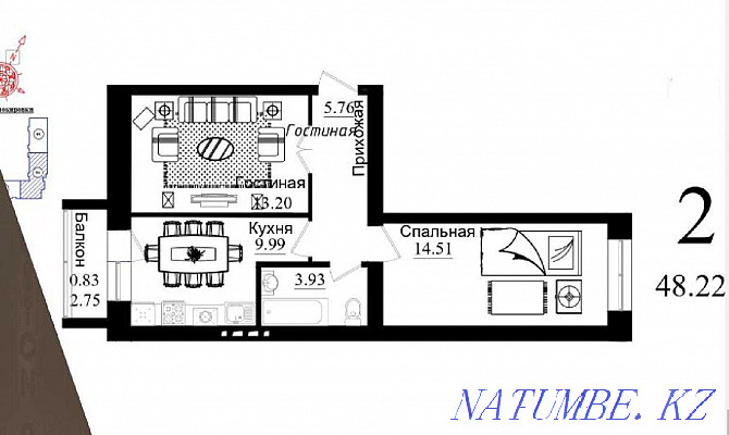 2-room apartment Astana - photo 2