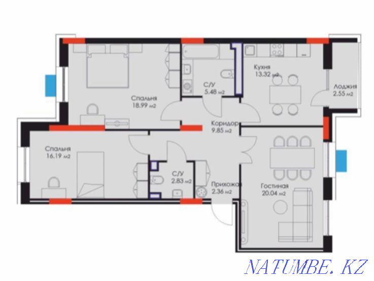 Трехкомнатная квартира Астана - изображение 1