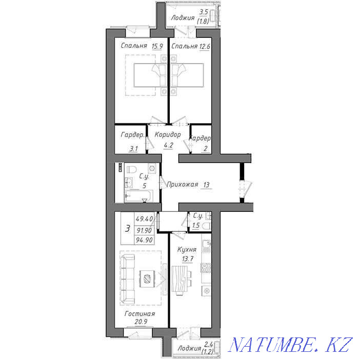 Трехкомнатная квартира Астана - изображение 2