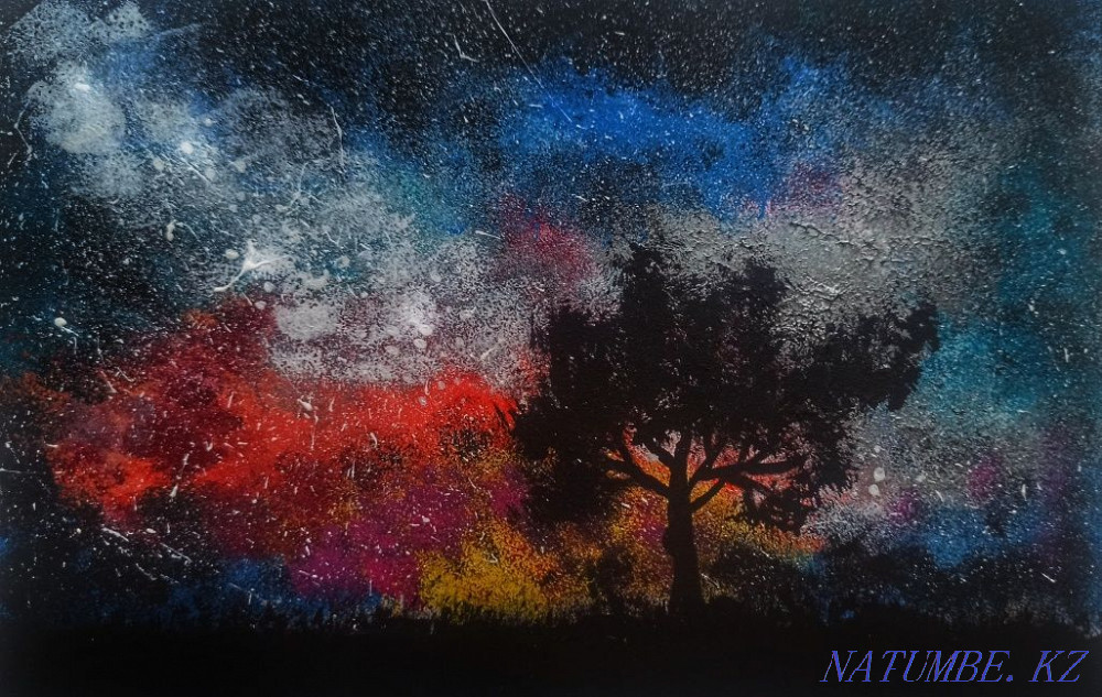 Картина ручной работы ночной пейзаж в раме живопись интерьерная Алматы - изображение 1