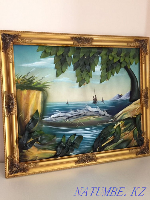 Объемная кожаная картина 70х55 Алматы - изображение 1