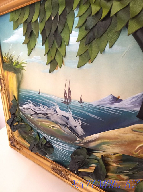 Объемная кожаная картина 70х55 Алматы - изображение 4