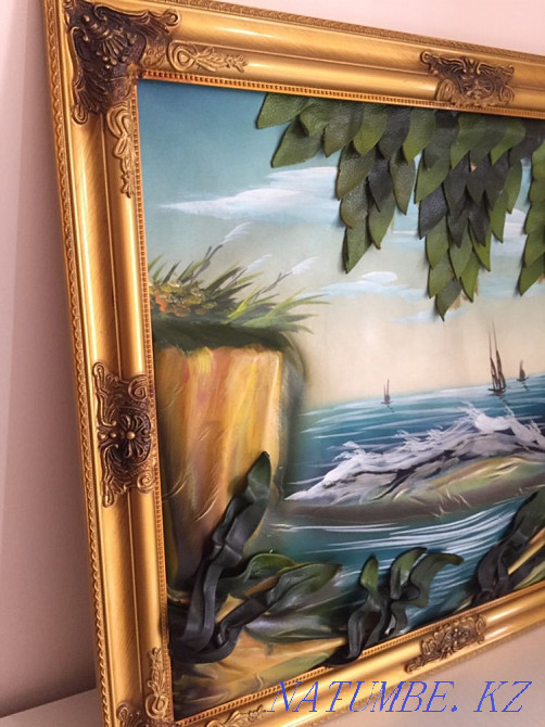 Объемная кожаная картина 70х55 Алматы - изображение 2