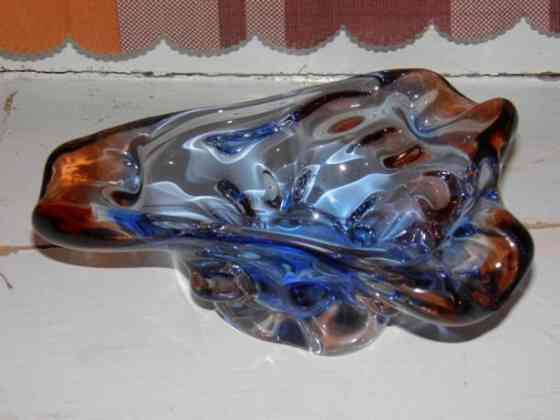 Пепельница из цветного чешского стекла ( Богемия ) 2 штуки антиквариат Алматы