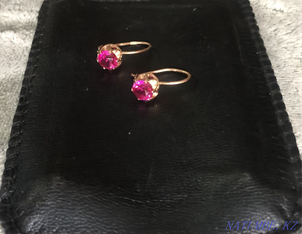 Золотые серьги с рубином СССР Алматы - изображение 2