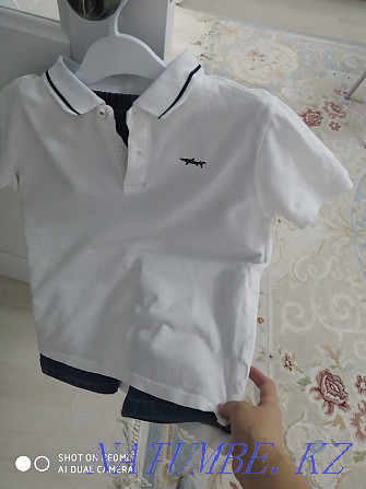 White T-shirt and new quality denim shorts 8-9 years. Almaty - photo 1