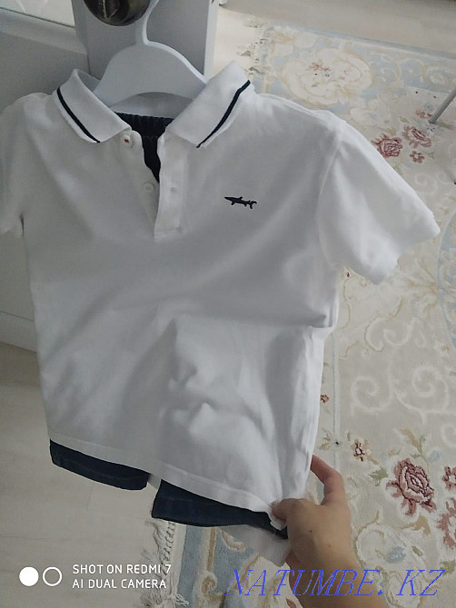 White T-shirt and new quality denim shorts 8-9 years. Almaty - photo 1