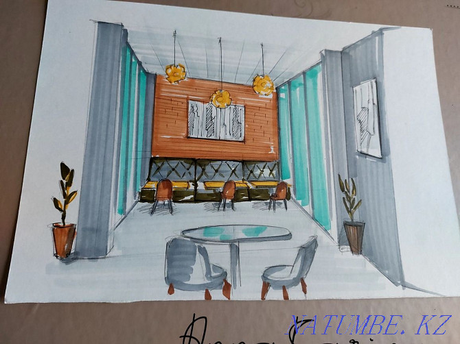 Interior with markers sketches. Concerts. Sketches. Almaty - photo 2
