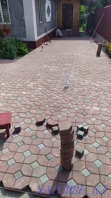 Тас төсеу, Тротуарды төсеу, төсеу тақтайшаларын төсеу.  Алматы - изображение 6