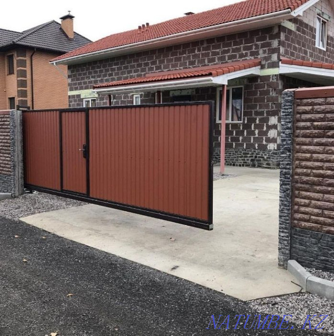 Ворота откатные со встроенной калиткой / изготовление / автоматика Алматы - изображение 1