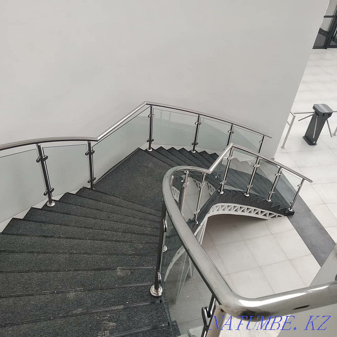 Stainless steel railing with knee glass and simple three-line! Astana - photo 5