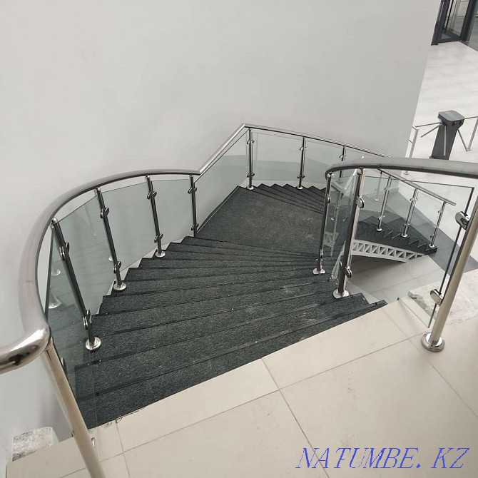 Stainless steel railing with knee glass and simple three-line! Astana - photo 7