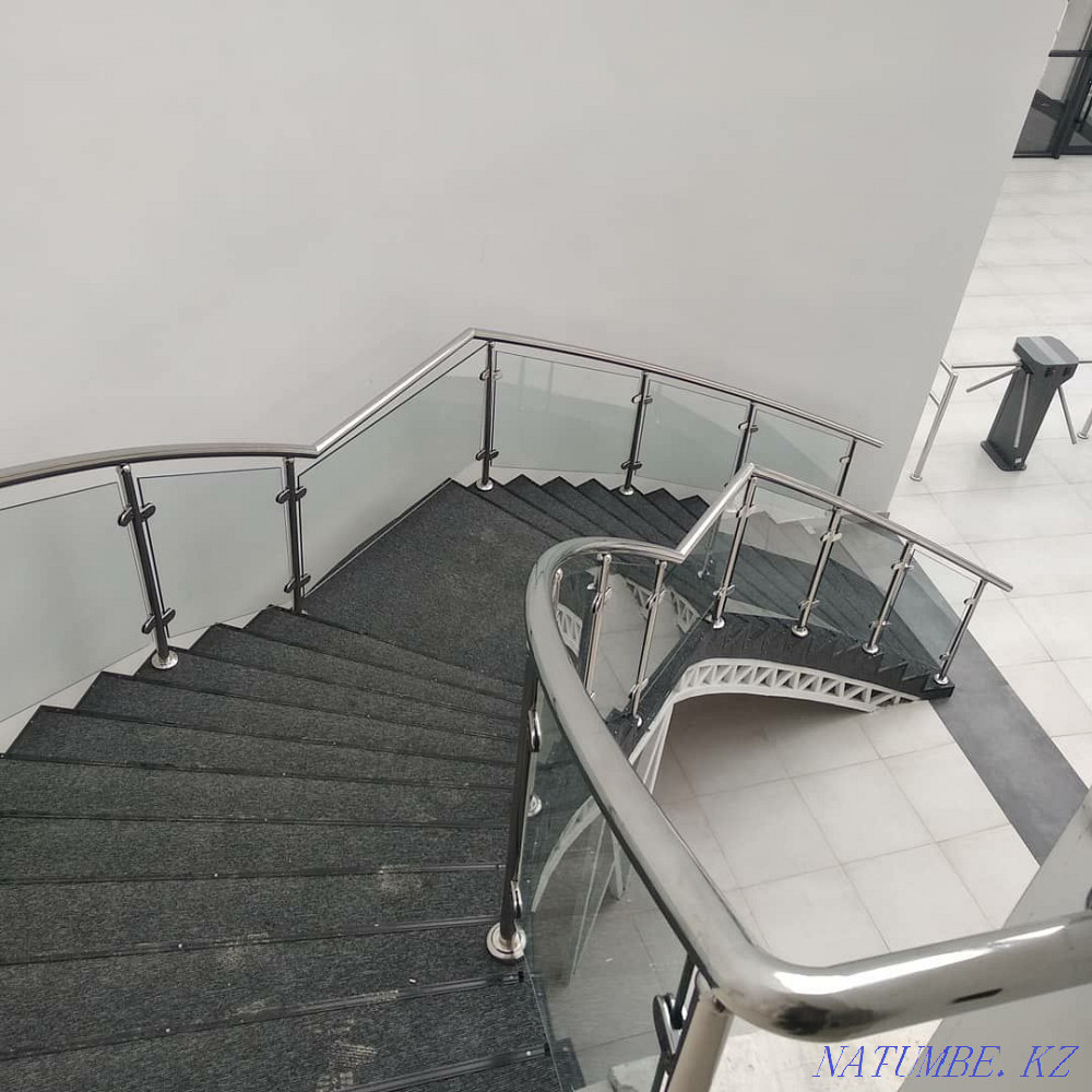 Перила из нержавеющей стали с колёным стеклом и простые трёхлинейные! Астана - изображение 5