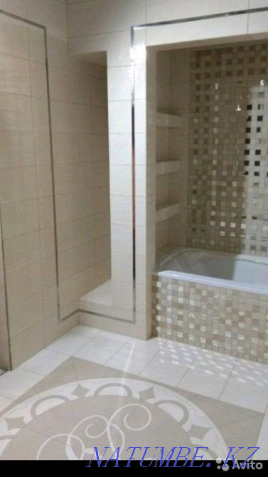 Tiling, tiler, tiler, Apron, bathrooms, sanitary units. Kokshetau - photo 5