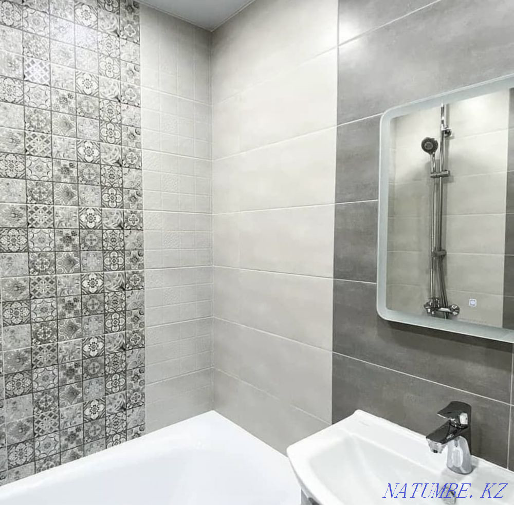 Laying tiles Laying tiles Euro turnkey renovation Repair of bathrooms Astana - photo 2