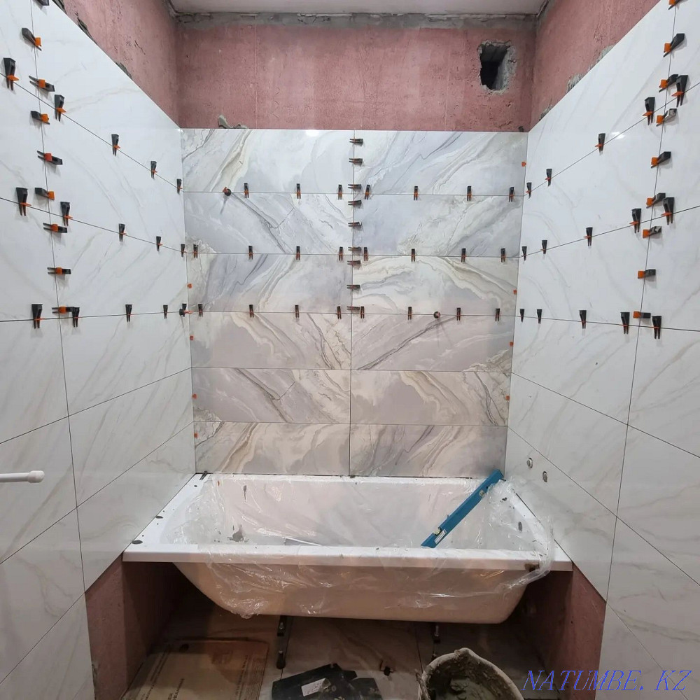 Laying tiles, porcelain tiles, turnkey bathroom, bathroom. Kokshetau - photo 2