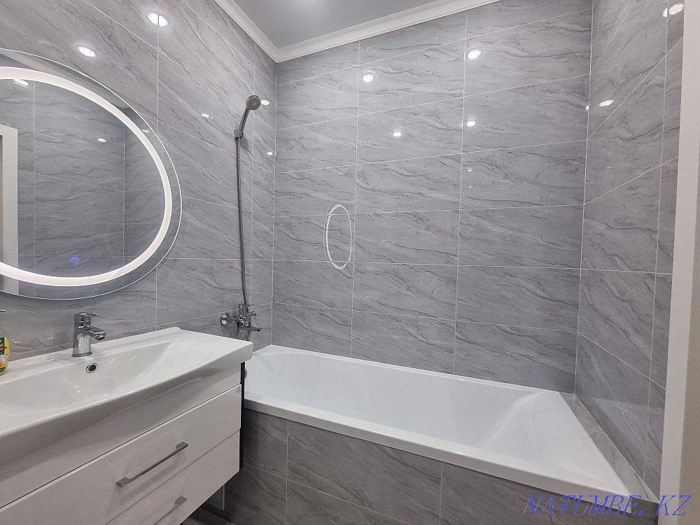 Laying tiles, porcelain tiles, turnkey bathroom, bathroom. Kokshetau - photo 6