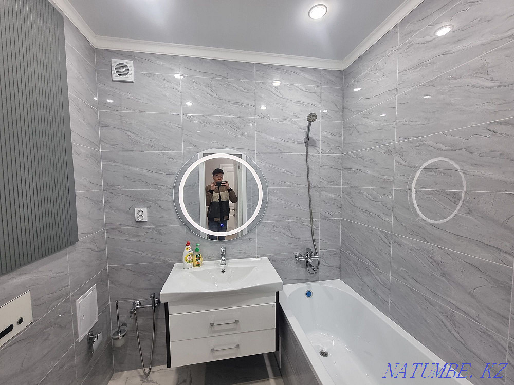 Laying tiles, porcelain tiles, turnkey bathroom, bathroom. Kokshetau - photo 7
