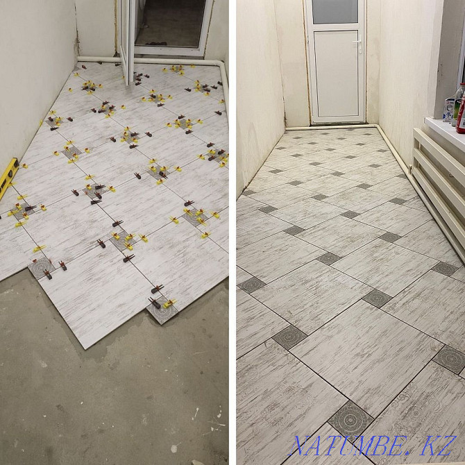 Laying tiles, Tiles, Porcelain tiles, Plumbing, installation of a toilet bowl, shower Almaty - photo 5