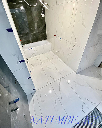 Laying tiles, Tiles, Porcelain tiles, Plumbing, installation of a toilet bowl, shower Almaty - photo 1