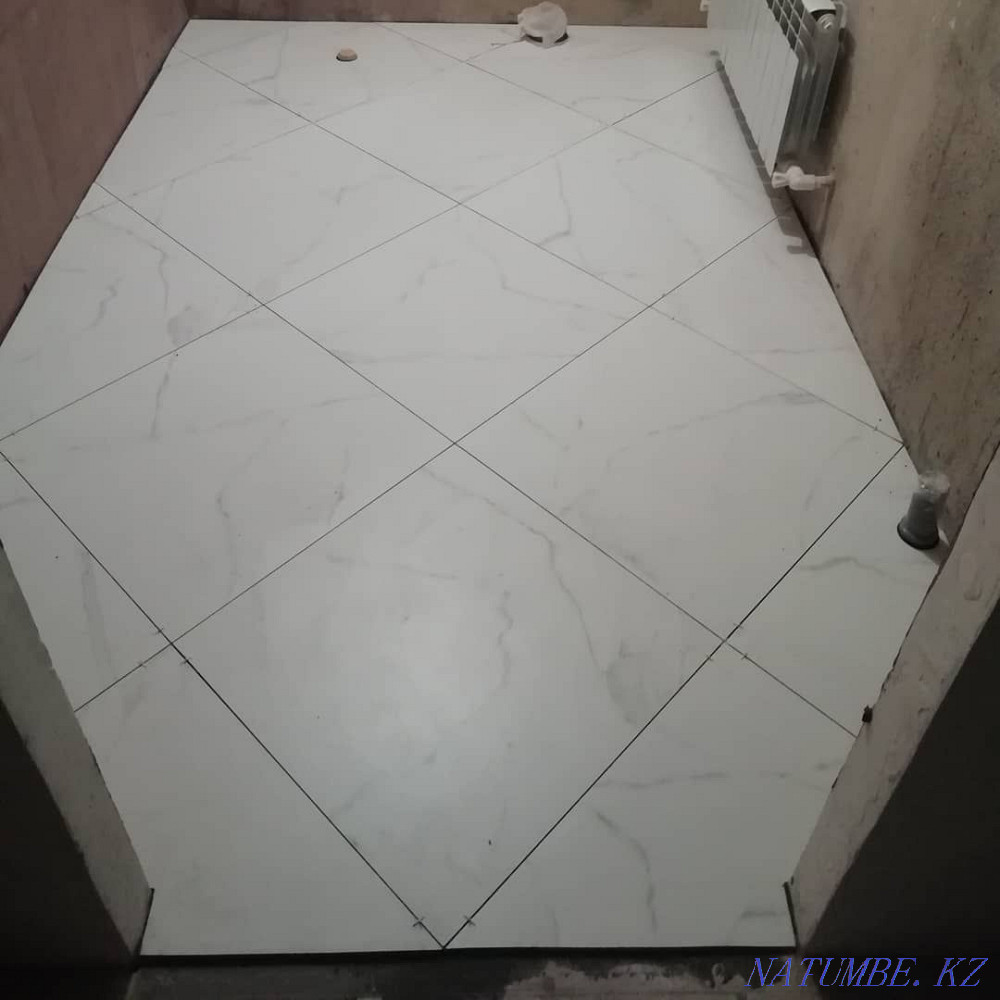 Laying tiles, Tiles, Porcelain tiles, Plumbing, installation of a toilet bowl, shower Almaty - photo 2