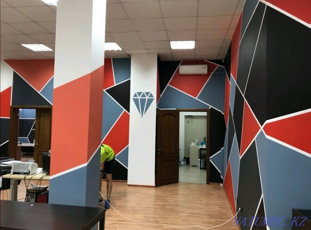 Wall painting ceiling, office, facade airless wall painting cheap Astana - photo 2