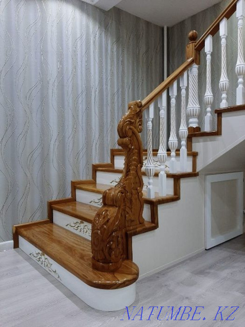 Установка лестницы на заказ из ценных пород древесины,каркас из метала Каскелен - изображение 5