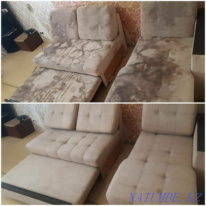 Sofa cleaning. Removal of difficult stains. Professional dry cleaning Almaty - photo 3