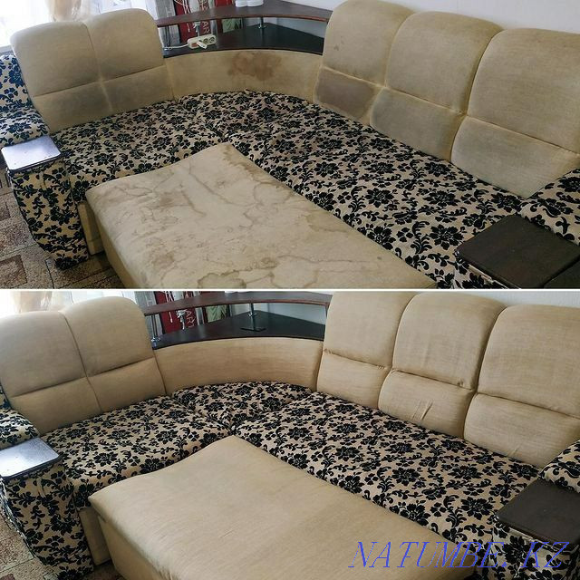 Sofa cleaning. Removal of difficult stains. Professional dry cleaning Almaty - photo 1