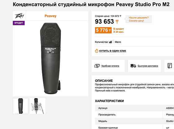 Студинный микрофон Конденсаторный микрофон PEAVEY Studio Pro M2 Шымкент