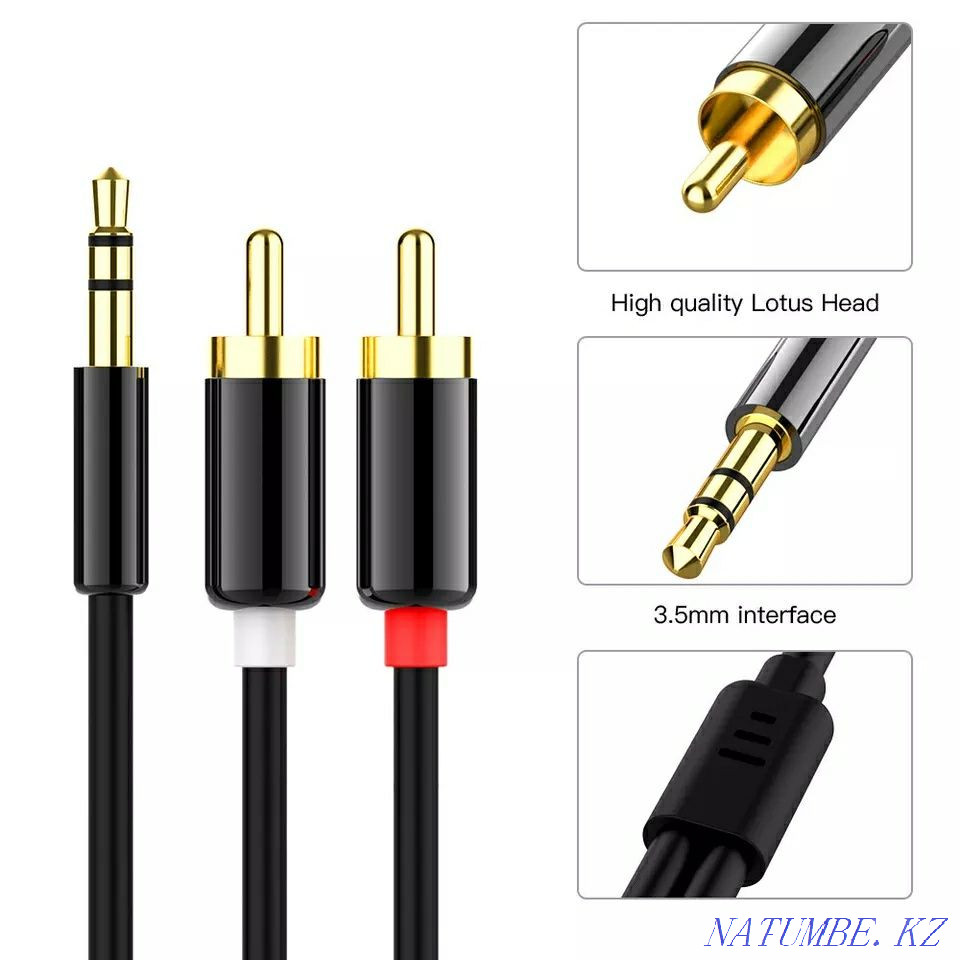 Audio cable aux 3.5 to 2 RCA (5 meters). Qualitative. Almaty Almaty - photo 4