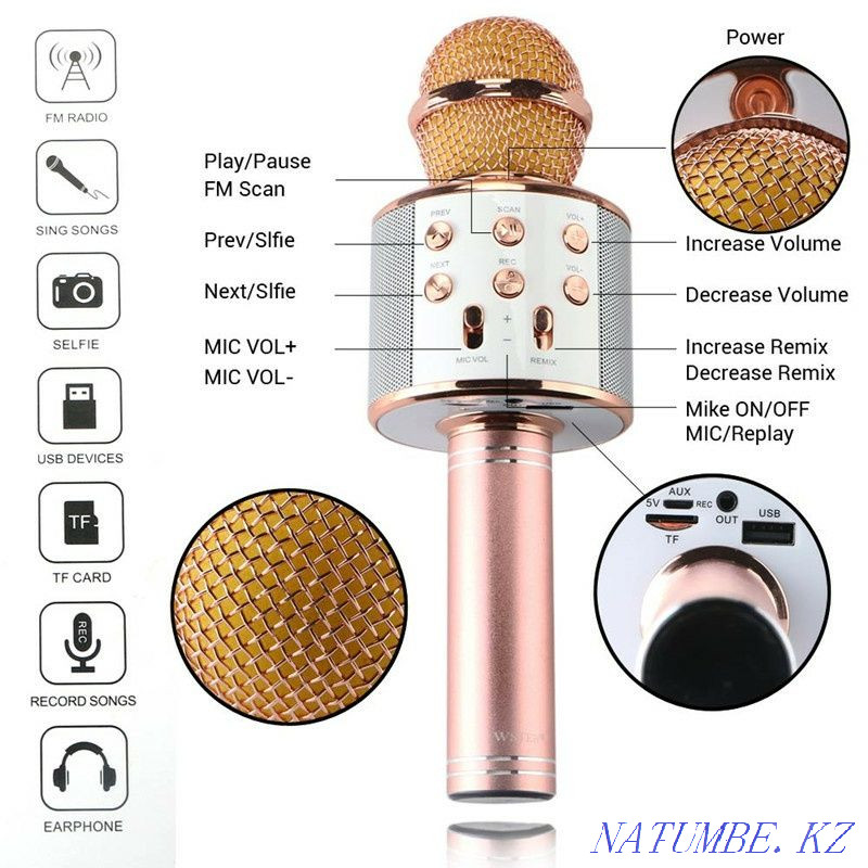 Karaoke Microphone WS-858 (USB, microSD, AUX, Bluetooth) Aqtau - photo 2
