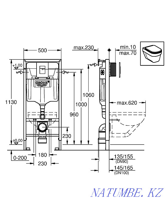 Комплект:инсталляция Grohe (Германия)+подвесной унитаз Armonia(Италия) Астана - изображение 3
