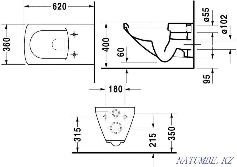 Қабырғаға ілулі дәретхана табаны Германия DURAVIT отырғышсыз жаңа  Астана - изображение 1