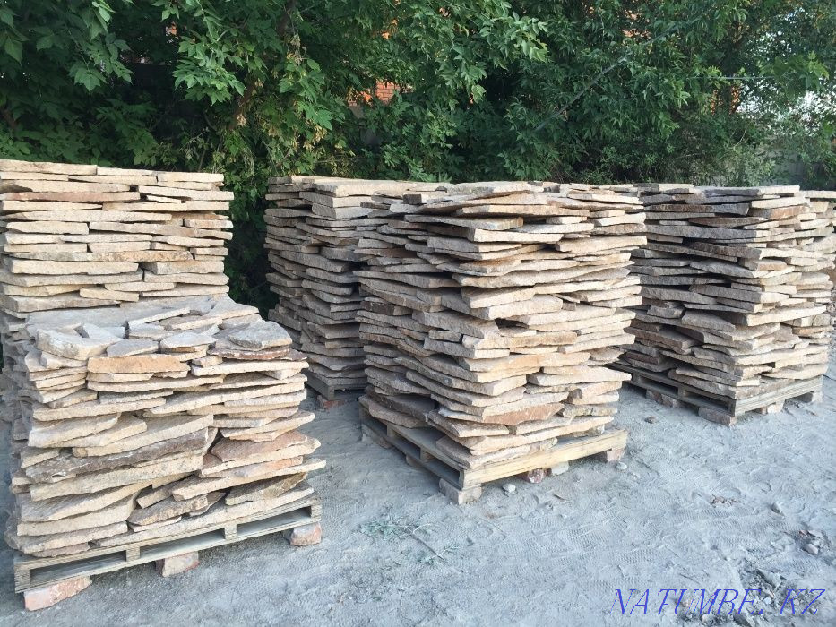 Продам плитняк златолит желтый плоски облицовочный ландшафтный камень Астана - изображение 3
