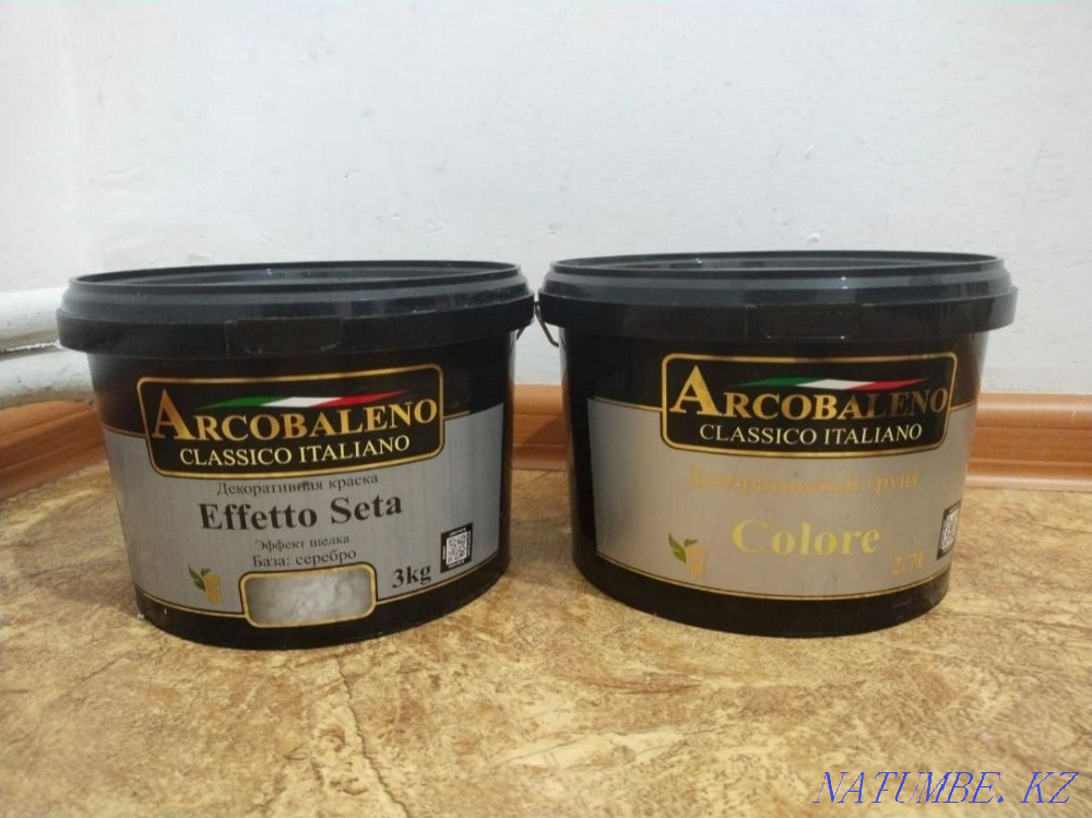 Продам декоративную краску (3кг) с грунтом(2.7л) фирмы ARCOBALENO. Муткенова - изображение 1