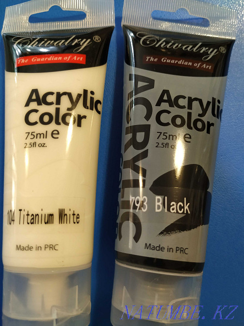 Краска акриловая 75ml в тубе , черный и белый цвет Алматы - изображение 1