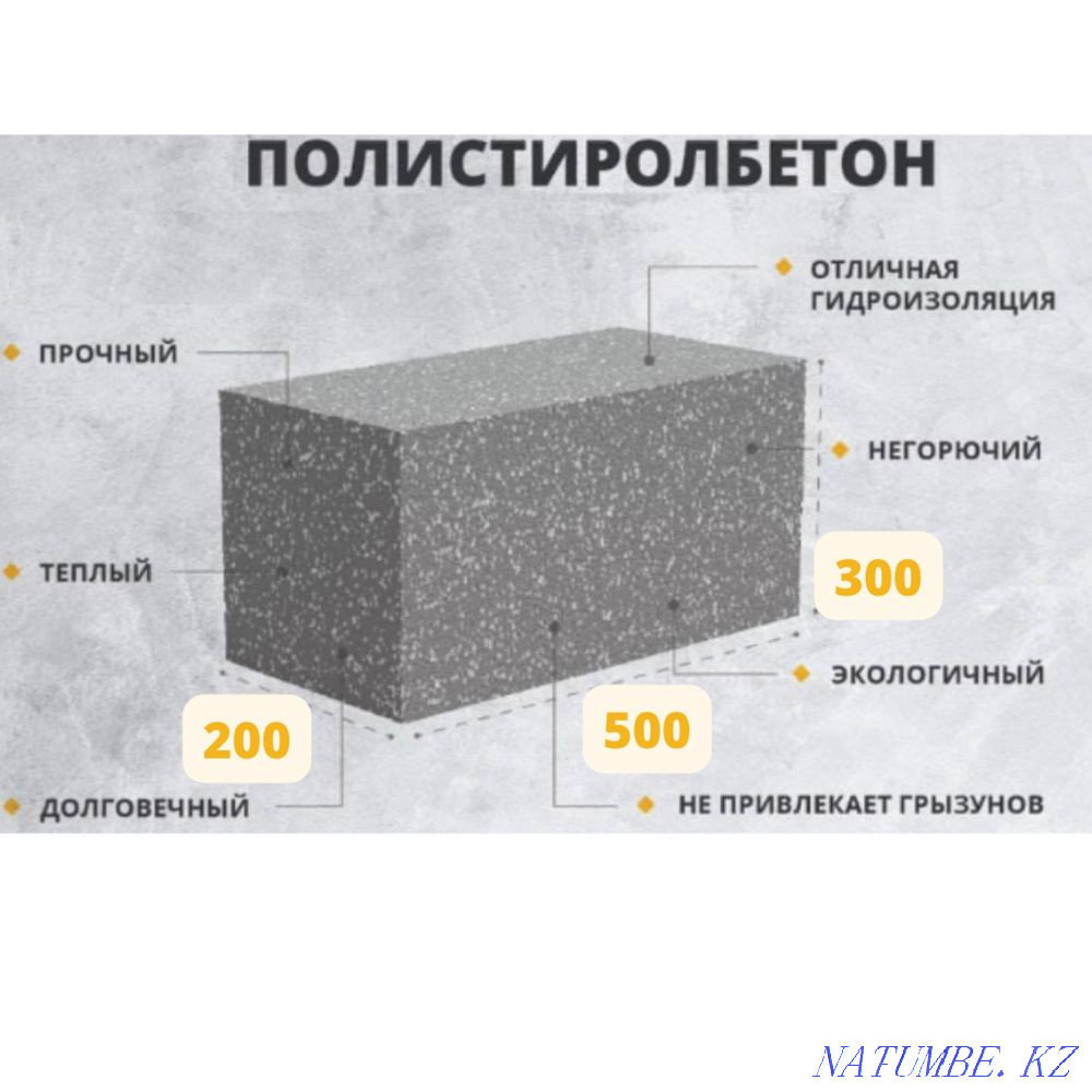 Полистиролбетон, Пенобетон, Газблок, пеноблок, Полистирол блок Бетон Тараз Байзак - изображение 1