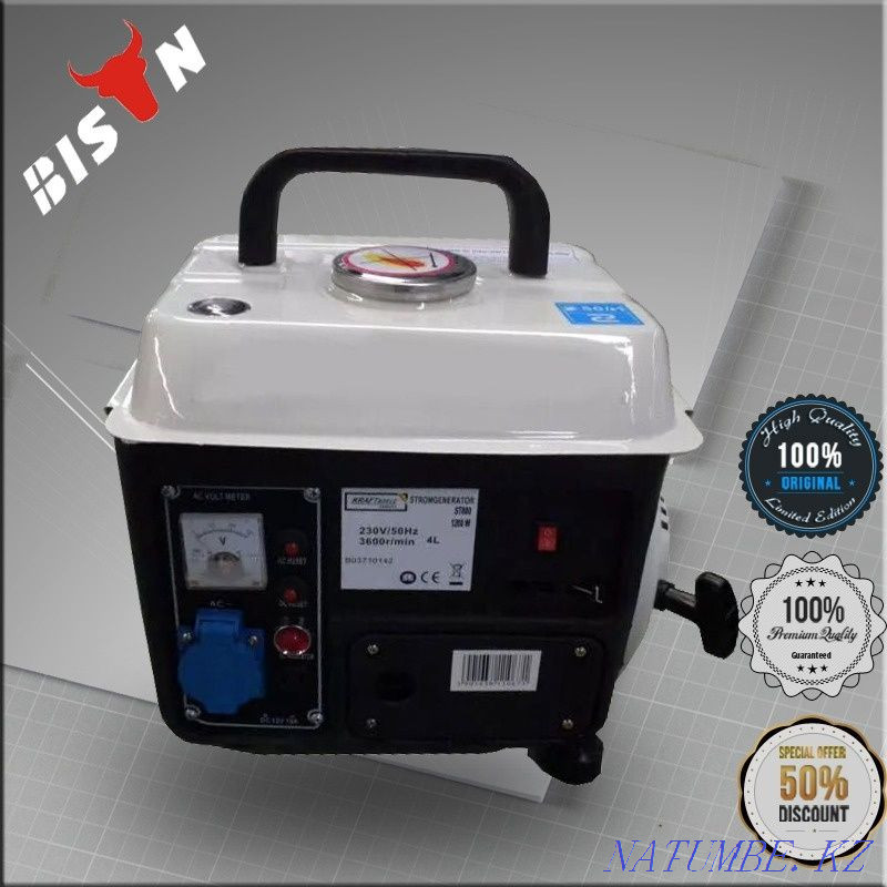 Portable gasoline generator Bison, 220V/750W, 12V/8A Almaty - photo 4