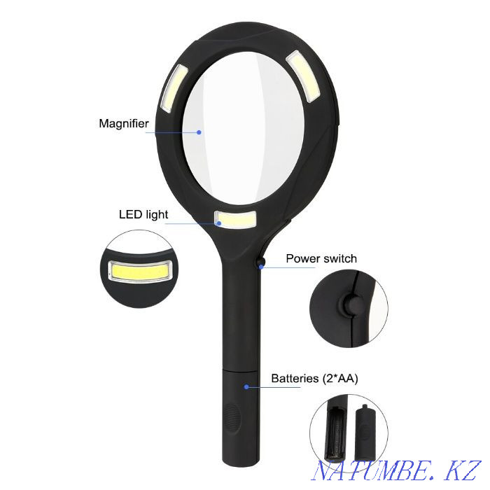 Magnifier manual round 90 mm-3X with LED light, BL-9033 Almaty - photo 2