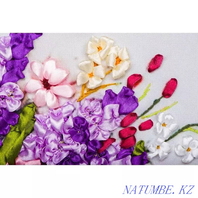 Picture author's embroidery with ribbons in a frame gift for a woman 45x55 cm Almaty - photo 3