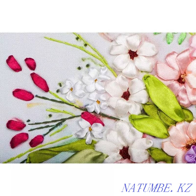 Picture author's embroidery with ribbons in a frame gift for a woman 45x55 cm Almaty - photo 4